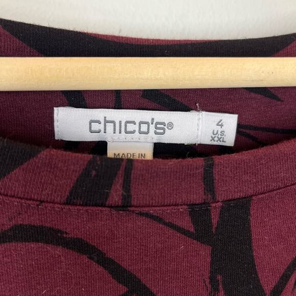 Chicos Women's Maroon & Black Long Sleeve Tee Size XXL Bishop sleeve, scoop neck - Picture 5 of 6